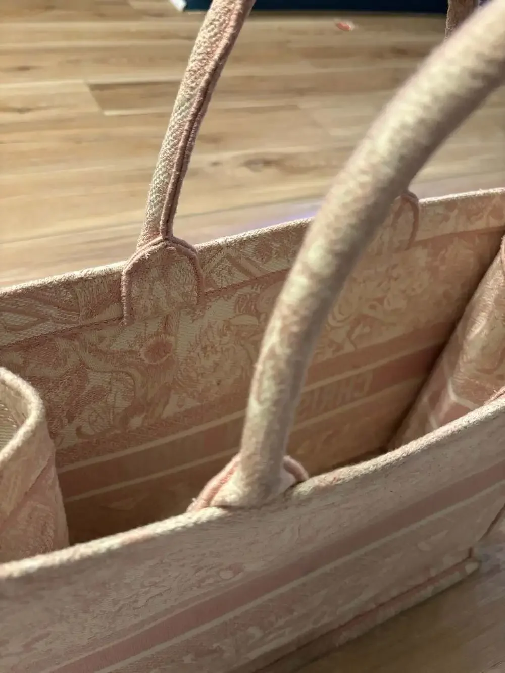 Christian Dior Medium Toile de Jouy Jungle Tote Pink White Embroidered Canvas